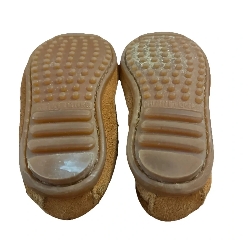 Minnetonka Thunderbird Moc Suede Moccasins Kids Sz 7 Beaded Brown Slip‎ On Shoes